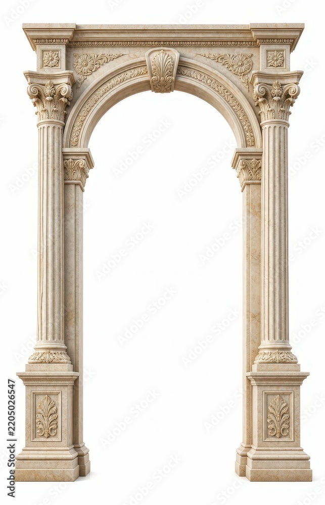 Obraz premium Ornate classical stone arch with columns isolated on white