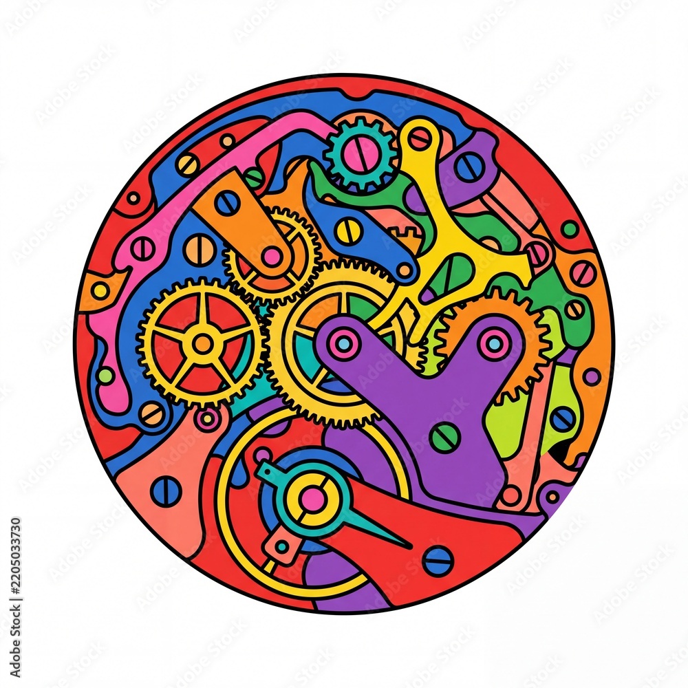 Fototapeta premium Flat Vector Illustration of Colorful Interlocking Watch Gears