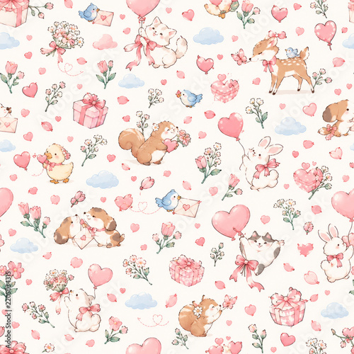 Cute funny animals seamless repeating pattern