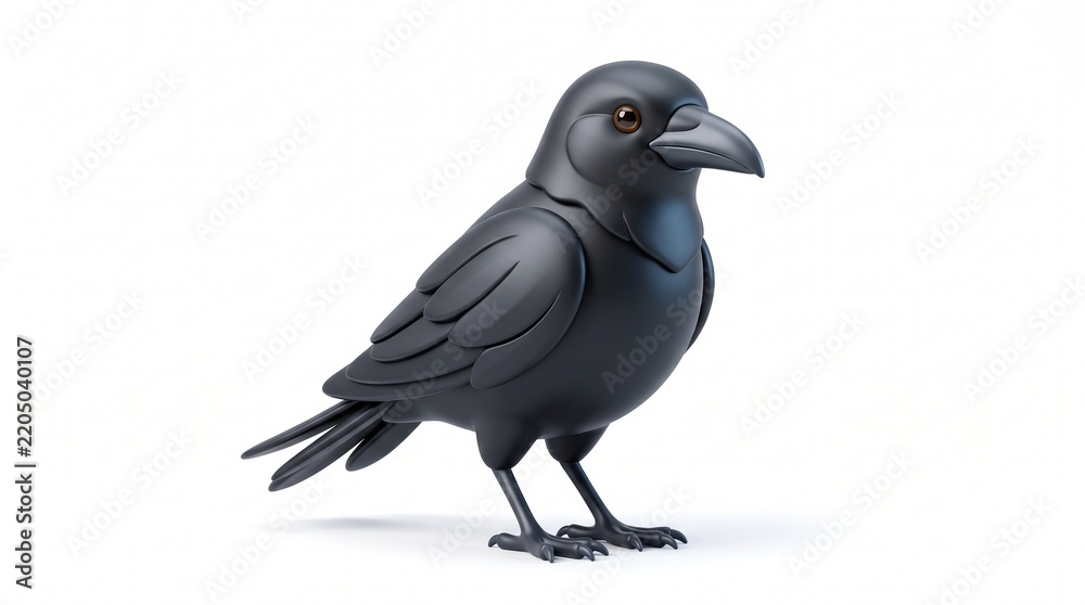 Fototapeta premium 3D Rendered Black Crow Bird Character Isolated on White Background