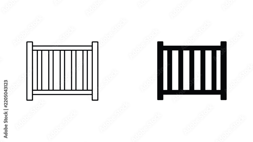Obraz premium Wooden fence panel vector icon set with line and solid styles