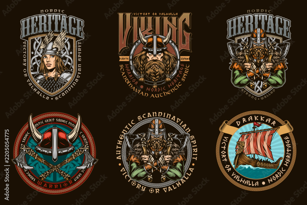 Obraz premium Six vintage-style emblems showcase bold