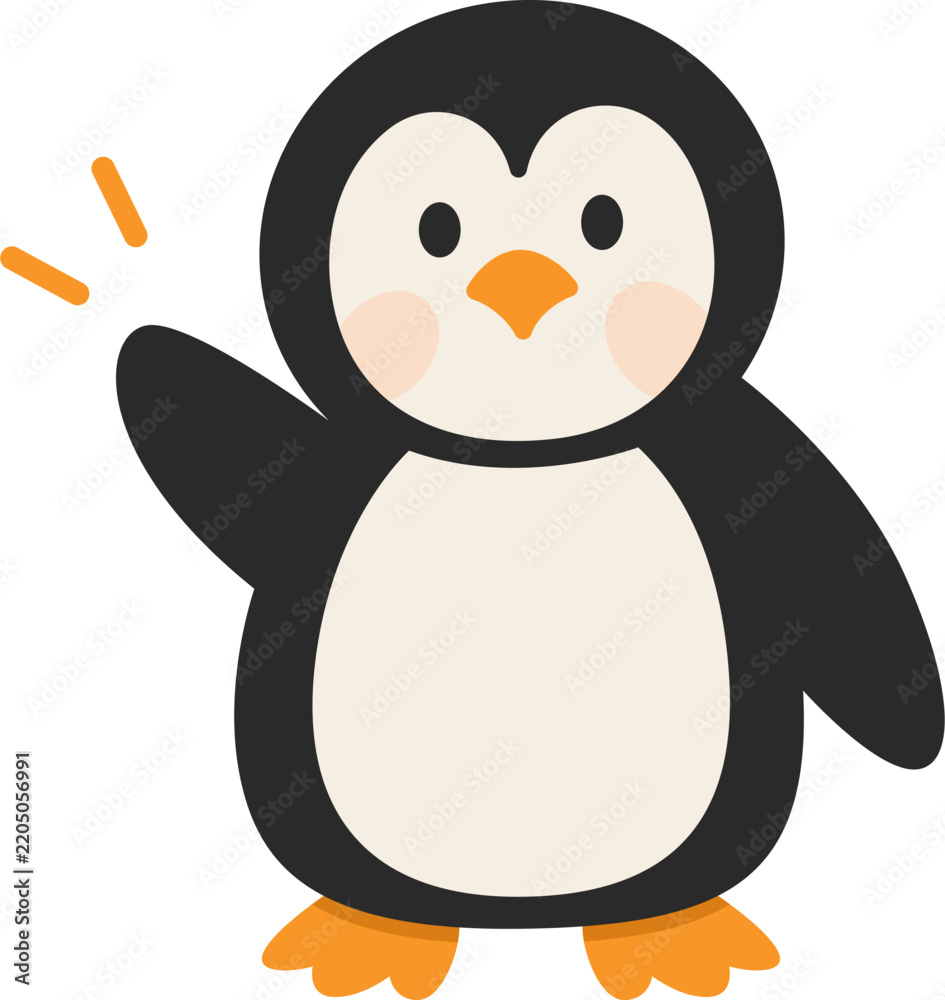 Fototapeta premium Cute Happy Penguin Waving Cartoon Sticker Vector Illustration