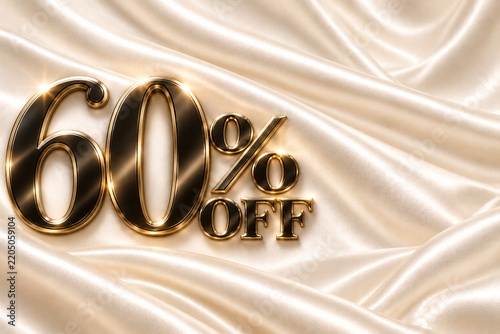Luxury black and gold 60 percent off sale text on ivory silk background