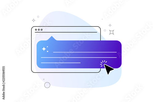 Ai overview prompt search window interface with pointer icon on blue gradient background.