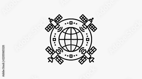 Global Network Connectivity with Satellite Icons Surrounding Earth