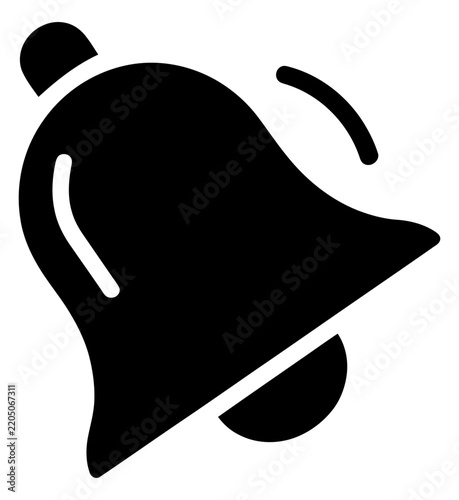 Black notification bell icon with motion lines indicating sound as a simple vector illustration