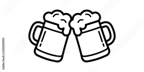 Clinking beer mugs line icon illustration