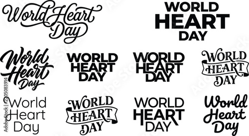 World Heart Day typography designs in various styles for global health campaigns