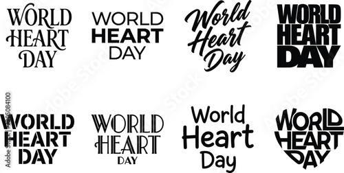World Heart Day typography set with varied styles for health awareness campaigns