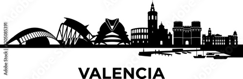 Valencia city skyline black and white silhouette vector illustration