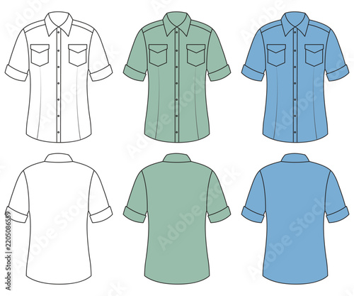Men's Long Sleeve Dress Shirt Technical Fashion Design, Classic Men's Button Up Shirt Front and Back View, Professional Men's Formal Shirt Apparel Design Template