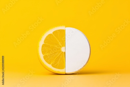 Lemon Slice Fused with White Pill or Tablet. Vitamin C Supplement Concept. Dietary Supplement Concept.