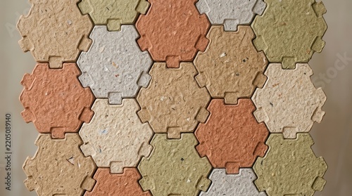 Interlocking hexagonal concrete pavers in a textured earth-tone pattern for outdoor surfaces