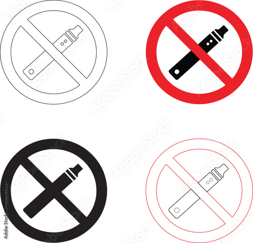 No vaping prohibition signs in various outline and solid variations