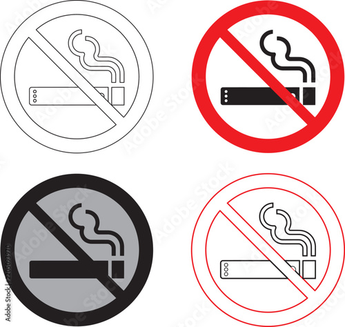 No smoking prohibition signs in various outline and solid variations