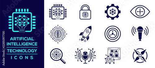 Artificial Intelligence Icons – AI Technology, Automation, Robotics and Digital Innovation Editable Vector Set
