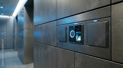 Modern smart home doorbell camera with integrated intercom and blue illumination on brushed metal panel