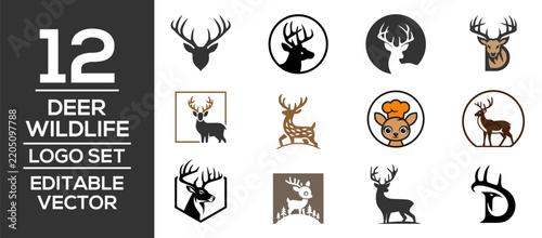 Deer Logo Design Set – Wildlife Animal Emblems, Antler Badge and Nature Vector Collection