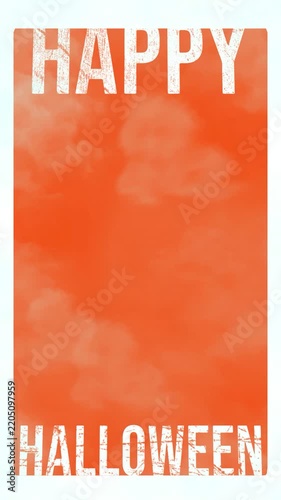 Happy halloween typographic text frame on rustic orange smoky background template designed for seasonal holiday celebration