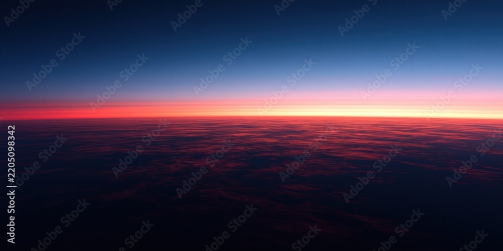 Obraz premium Vast Horizon Above Clouds at Dusk with Fiery Red and Deep Blue Sky