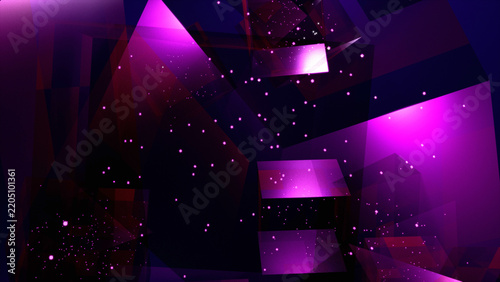 Abstract violet light background with floating cubes of soft light