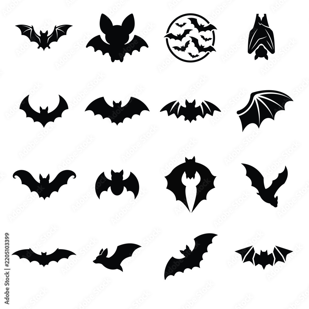 Fototapeta premium Black bat silhouettes arranged on a white background