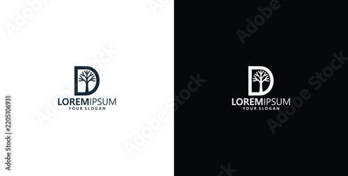 Minimalist Letter D Logo Design Featuring an Integrated Tree Symbol for Sustainable Eco-Friendly Corporate Branding and Professional Identity