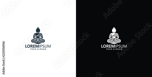 Minimalist Buddha Meditation Logo Design Featuring Geometric Lotus Pose Illustration for Wellness and Mindfulness Branding