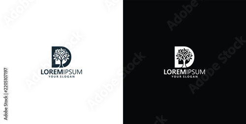 letter d tree logo design template concept for business branding nature environment identity