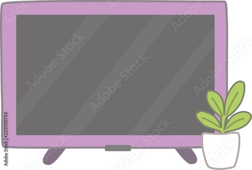 Cute Pastel Television with Houseplant Illustration