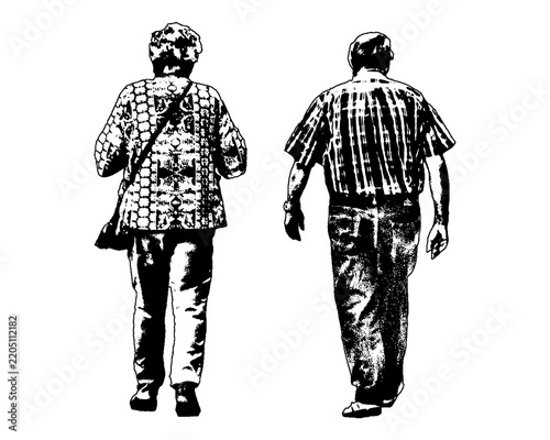 Isolated mature couple in rear view graphic