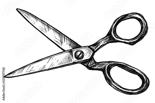 A hand-drawn illustration of a pair of open scissors with metal blades and dark handles ,Transparant Backround, AI generative