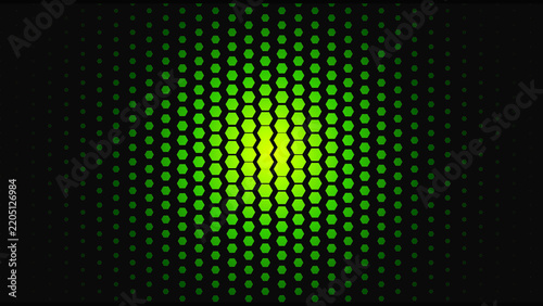 Abstract neon green and black hexagonal dot pattern background design for technology and digital themes