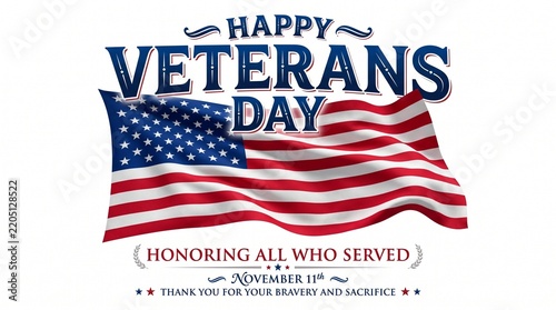 Happy Veterans Day greeting card design with American flag and typography