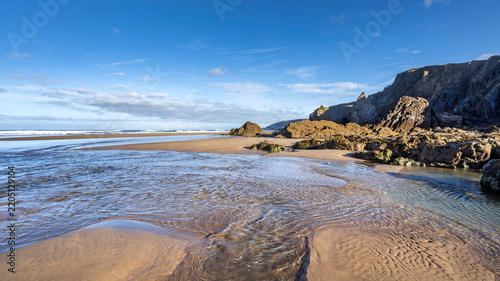 Bright autumn sunshine on Cornish beach