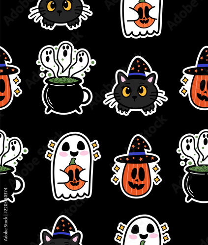 A Halloween pattern on a black background.
