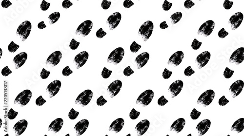 Black shoe footprints pattern on a white background for creative design