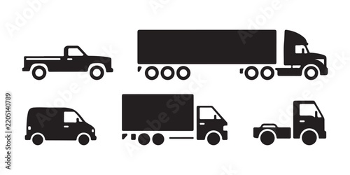 Commercial fleet of heavy freight trucks and delivery vans for international logistics transportation.