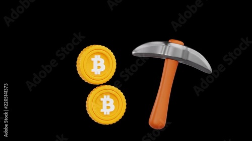 Crypto Mining Pickaxe With Bitcoin Coins