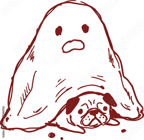 Pug under a ghost costume for halloween