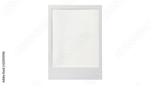 Blank white instant photo frame with textured border, isolated on transparent background
