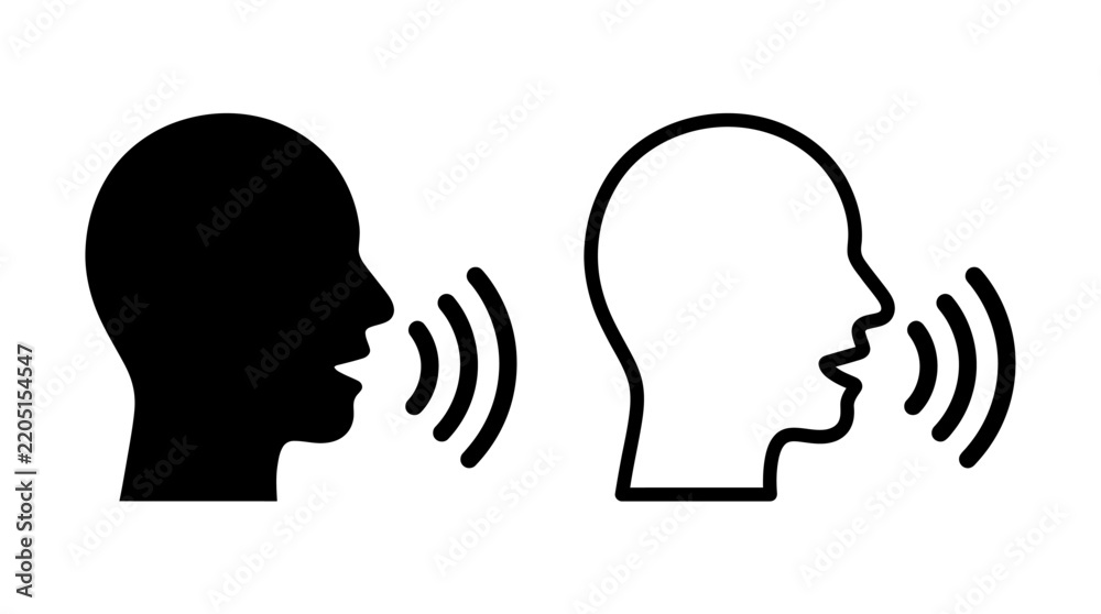 Obraz premium Human head silhouette speaking or talking icon with speech bubbles
