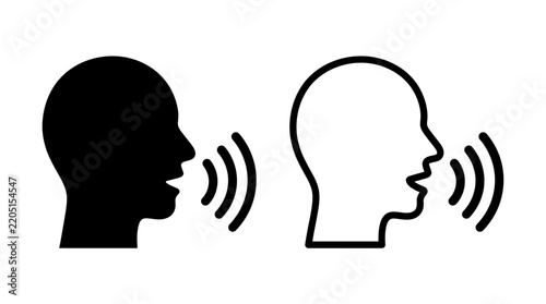 Human head silhouette speaking or talking icon with speech bubbles