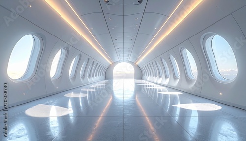Futuristic Interior - A Bright, Modern Tunnel with Oval Windows.