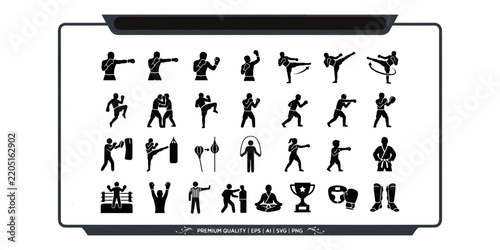 Martial Arts and Combat Sport Silhouette Icon Set Vector Design