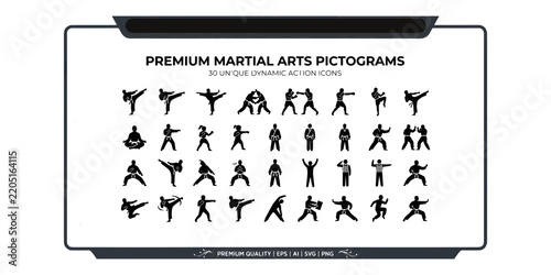 Premium Martial Arts Pictograms Dynamic Action Icons Vector Set