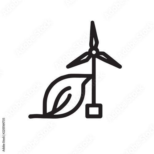 Sustainable clean energy logo concept with wind power turbine and leaf icon