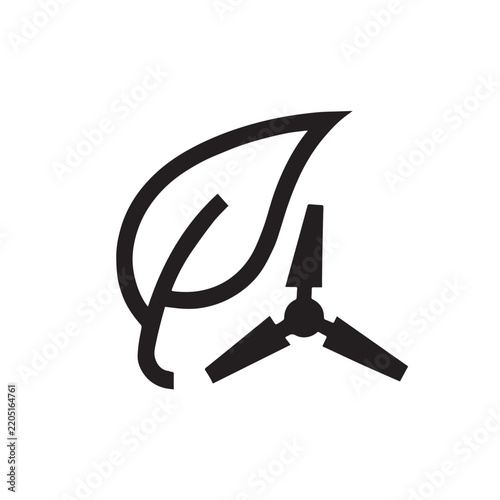 Black eco friendly wind turbine and leaf silhouette vector icon