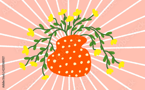 Cute Red vas and Wildflower Illustration